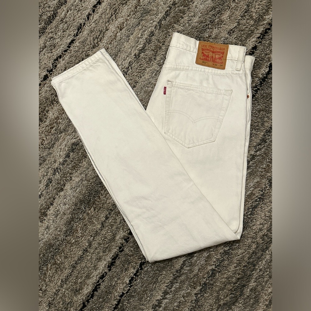 Levi’s 512 Slim Fit Men’s Jeans 34x34 White Distressed Denim Red Tab Excellent